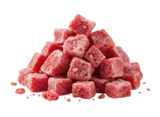 Stack of turkish delight cubes isolated on transparent backdrop for confectionery design