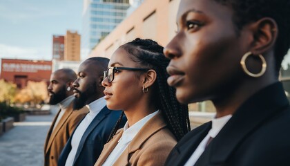 Diverse Business Professionals Standing in City Outdoor Setting in Formal Attire