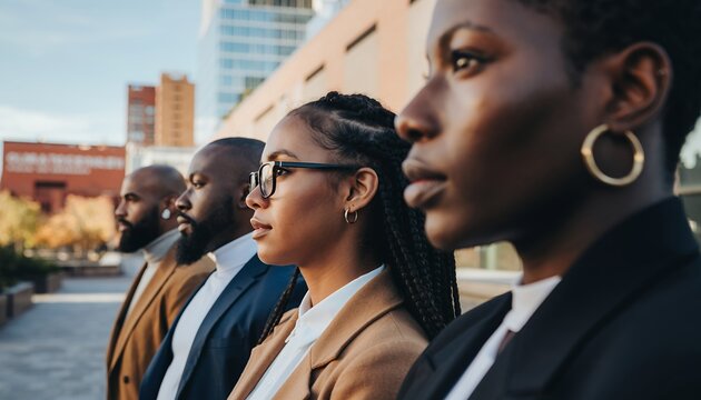 Diverse Business Professionals Standing in City Outdoor Setting in Formal Attire
