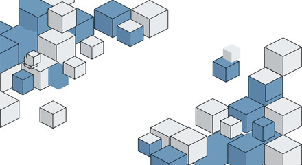 Abstract geometric background featuring blue and white isometric cubes creates a modern design