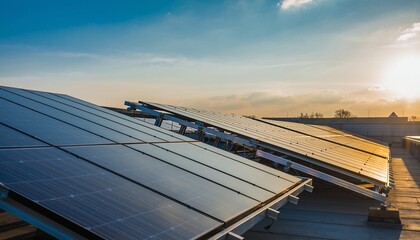 Solar Panels on Roof Under Bright Sunlight During Sunset