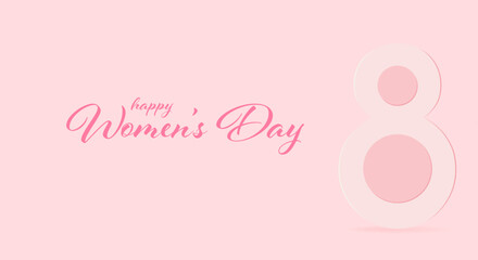 A pink background with elegant "Happy Women's Day" typography and a large number eight. March 8th celebration
