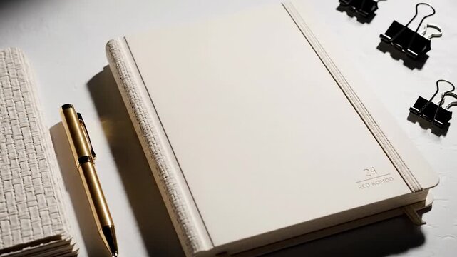Elegant Workspace Still Life with Notebooks and Stationery.