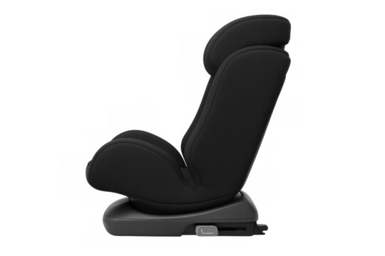 Black child car seat providing safety and protection for infant and toddler transportation, transparent background - Powered by Adobe