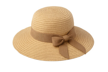 Beige straw sun hat with a brown bow, a classic wide-brimmed accessory for summer fashion and beach holidays