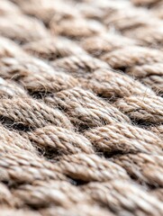 A detailed, abstract macro view of a thick, braided rope made of natural fibers, showcasing its textured surface and interwoven strands.