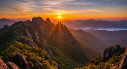 Majestic Mountain Sunset: Nature's Tranquil Embrace