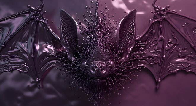 Nocturne Bat: Glossy Purple Liquid Splash Digital Art Portrait