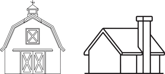 Classic farm barn and residential house outline vector illustration © Nur