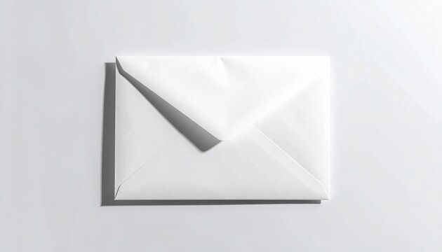 Plain, white, square envelope with shadow on a white surface
