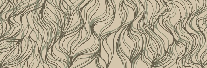 Beige-brown abstract tangled hair design with fluid black strands and soft blending, ideal for beauty or wellness branding