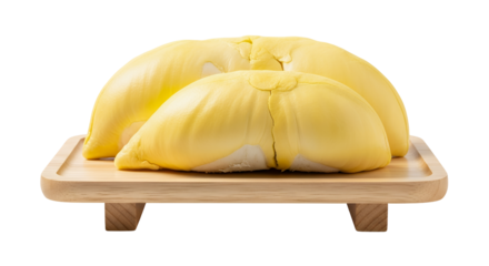 Delicious fresh yellow dairy durian slice on a white plate isolated closeup