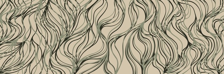 Fototapeta premium Light beige abstract scribble texture with chaotic black curls and organic chaos, suitable for artistic or hand-drawn effects