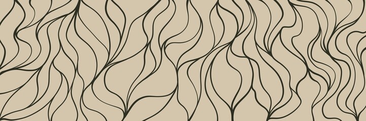 Golden beige abstract wavy hair texture with flowing black strands and warm tone, ideal for elegant fashion or beauty visuals