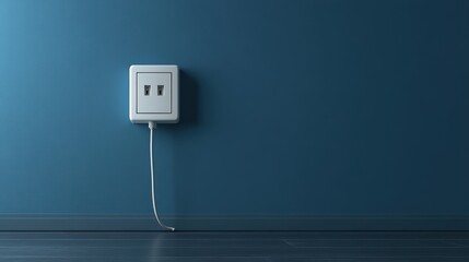 Minimalist White Electrical Outlet on Blue Wall