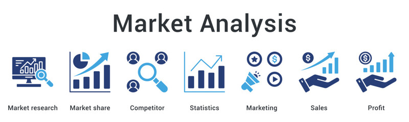 Market analysis examining market share and competitors through statistics for effective marketing and sales profit.