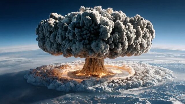 Nuclear Blast: Witness the raw power and destructive beauty of a nuclear explosion mushroom cloud over Earth. Capturing the awesome force of nature and the potential for devastation.
