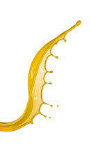 Splashing Yellow Liquid Wave Dynamic Fluid Motion Isolated on White Background
