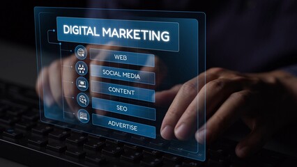 Digital marketing strategy broken down into categories: web, SEO, content, social media, and...