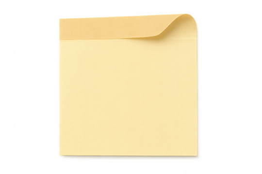 Blank yellow sticky note with curled top corner for office reminder, memo, message, and task organization