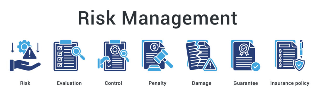 Risk management through evaluation and control addressing penalty and damage concerns with guarantee and insurance coverage.