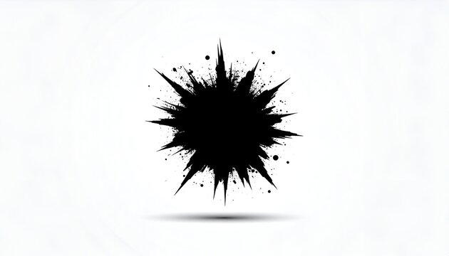A black radial burst, textured with specks, floats against a white background with a shadow