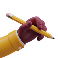 Hand holding a yellow pencil isolated on transparent background