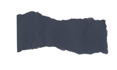 Dark gray torn paper fragment with rough edges isolated on transparent background