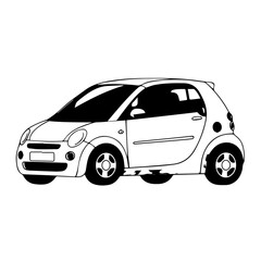 Compact Car Illustration Side View White Black Outline.