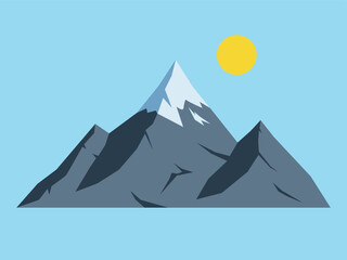 Mountain and sun scenery, rocky mountains peak covered with snow