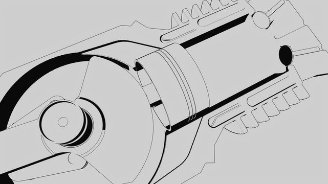 Internal Combustion Engine Cutaway Technical Illustration