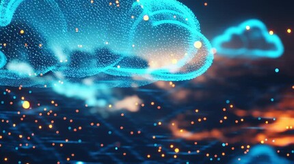 Dynamic cloud computing network animation with vibrant digital data flow and connections - Powered by Adobe
