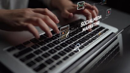 Social media marketing strategy with engagement metrics. Social marketing boosts media visibility....
