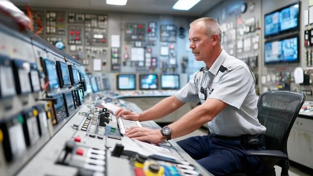 Tech Control Room in Action: A focused operator diligently monitors the complex machinery within a high-tech control room, embodying expertise and precision.