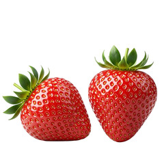 Two fresh strawberries with green leaves isolated on transparent background