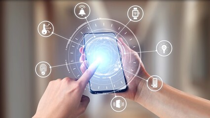 Home security icons show smart home, surveillance, and safety devices. Home security ensures...