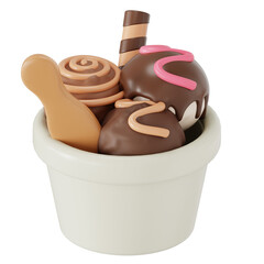 Chocolate ice cream scoop 3D illustration