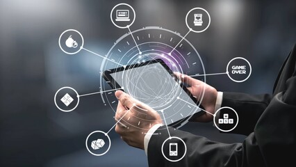 Gaming icons show online gaming, game streaming, and interactive play. Gaming supports esports, game community, and digital gaming experience. Gist