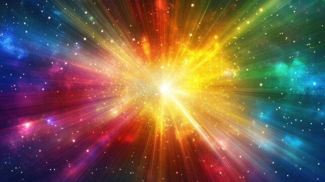 Colorful explosion of light and energy radiating outward in a starburst - Powered by Adobe