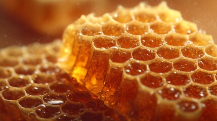Delicious golden honeycomb dripping sweet honey goodness