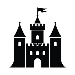 Obraz premium Black silhouette of a medieval castle with towers and flag