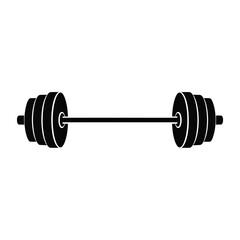 Black silhouette of a barbell with weight plates on white background