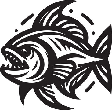 Black and white vector illustration of a trout fish head in tribal style