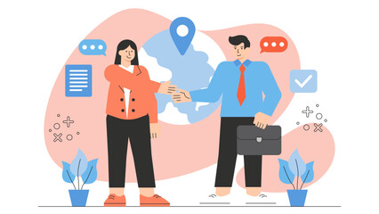 Business People Expanding Business to New Country Flat Vector Illustration