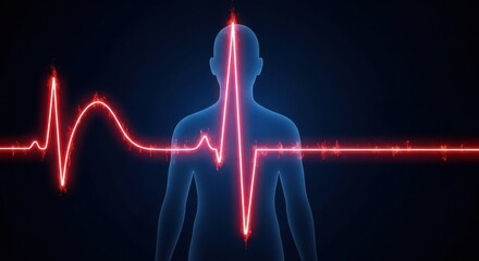 Human silhouette with glowing red ekg heart rate line across chest