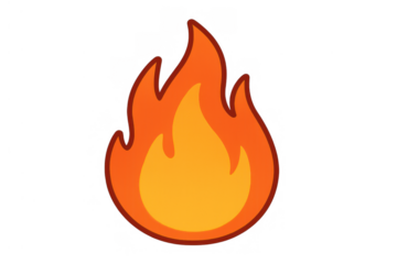Burning fire flame symbol icon representing heat, energy, danger, and passion, on a transparent background