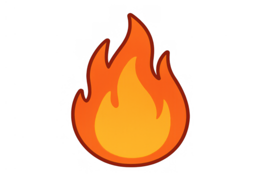 Burning fire flame symbol icon representing heat, energy, danger, and passion, on a transparent background