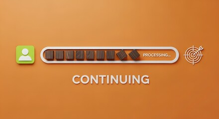Progress bar showing continuing with a user icon and target icon, symbolizing process and achievement