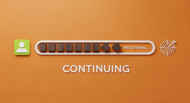 Progress bar showing continuing with a user icon and target icon, symbolizing process and achievement