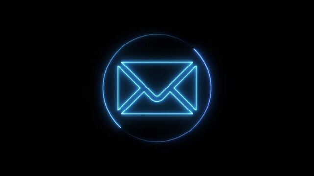 neon Email icon animation by blue color neon on black background.